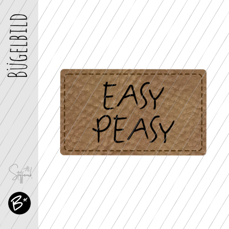 Bügelbild - Label - " EASY PEASY "  - ca. 3,2 cm x 2 cm